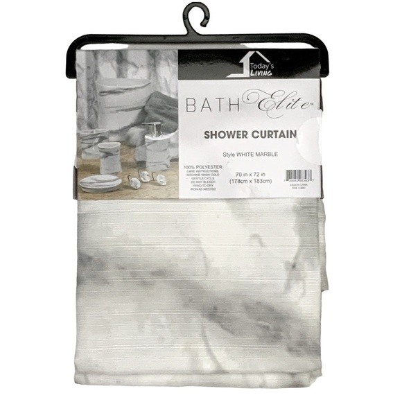 Today’s Living Marble Elite Bath Shower Curtain Easy Care Fabric White Gray - Picture 6 of 13